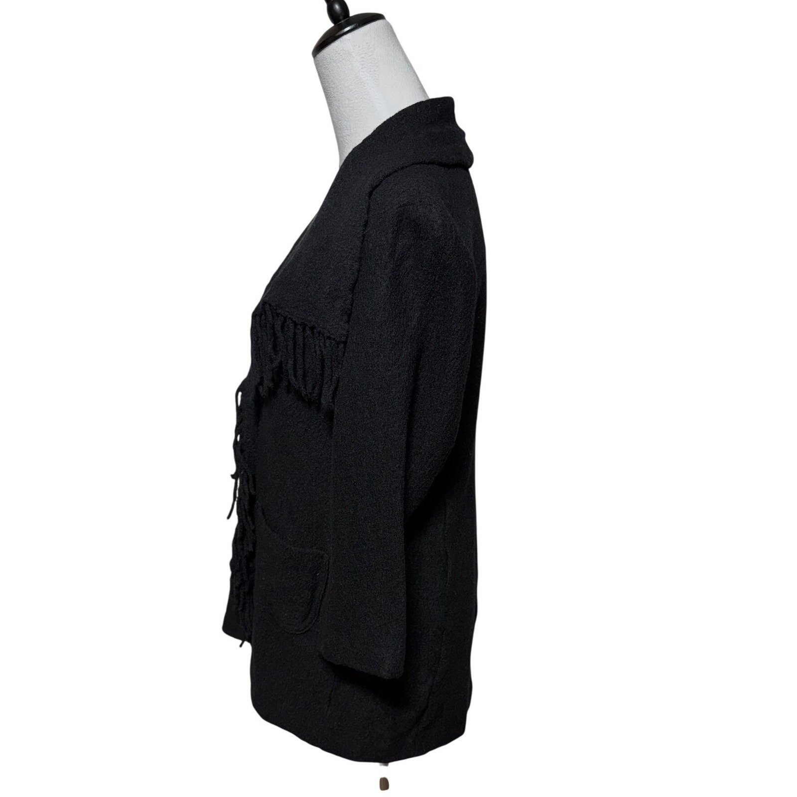Chicos Jacket Blazer Womens Medium 1 Black 3/4 Sleeve Textured Fringe Western — image 7 of 8